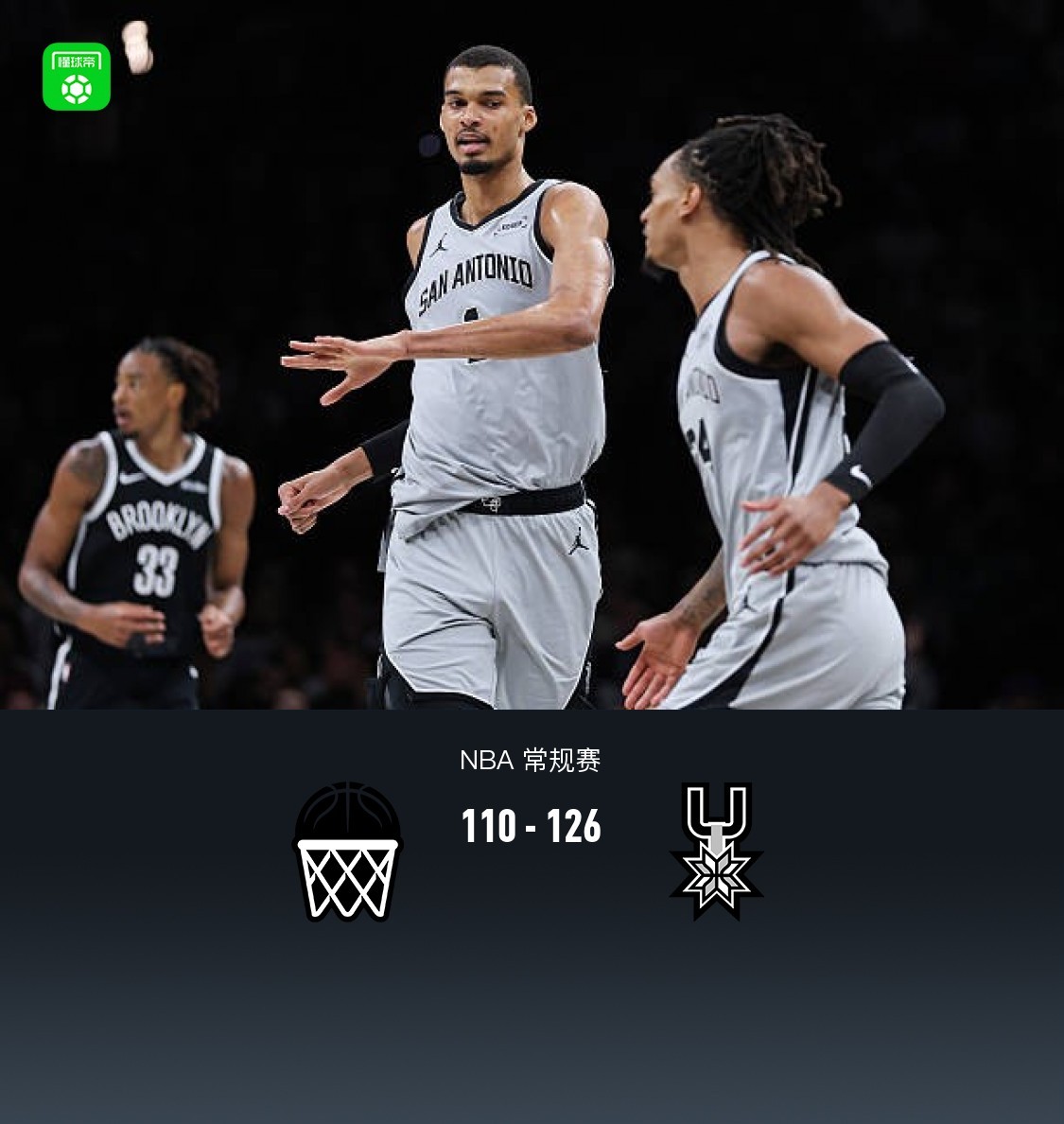 馬刺126-110力克籃網(wǎng)豪取11連勝，尚帕尼26分，文班12+8+5