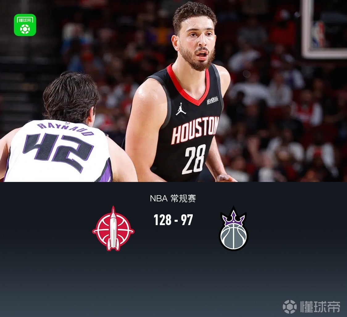 火箭128-97大勝國(guó)王，申京26+13+11，杜蘭特21分，威少22分