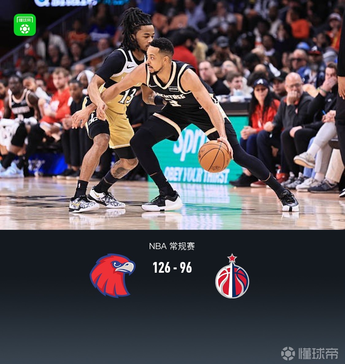 老鷹126-96大勝奇才，基斯珀特33+6，CJ-麥科勒姆25+6